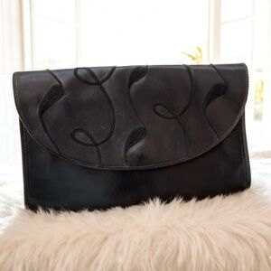 Vintage Movado Black Leather Envelope Clutch Made in Italy original Price $450